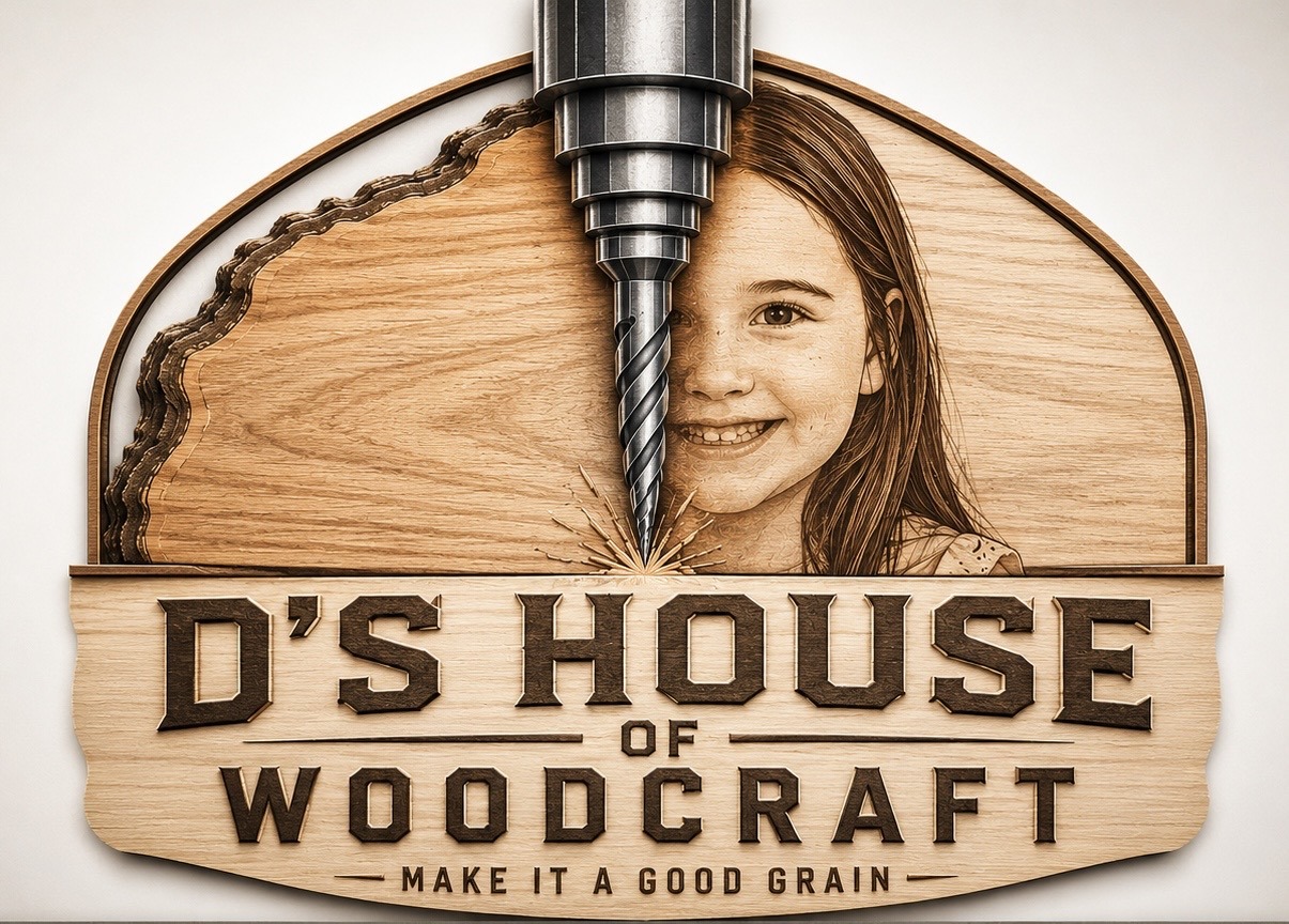 D's House of Woodcraft woodgrain CNC logo